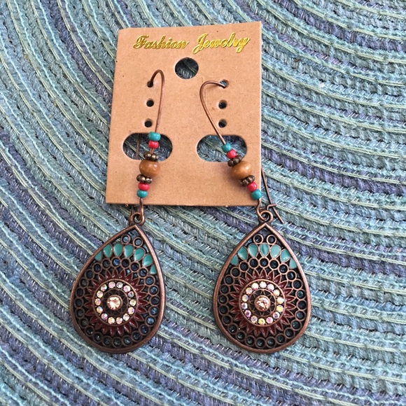 Boho Fall Dangle Drop Colorful Indian Earrings - Picture 4 of 8